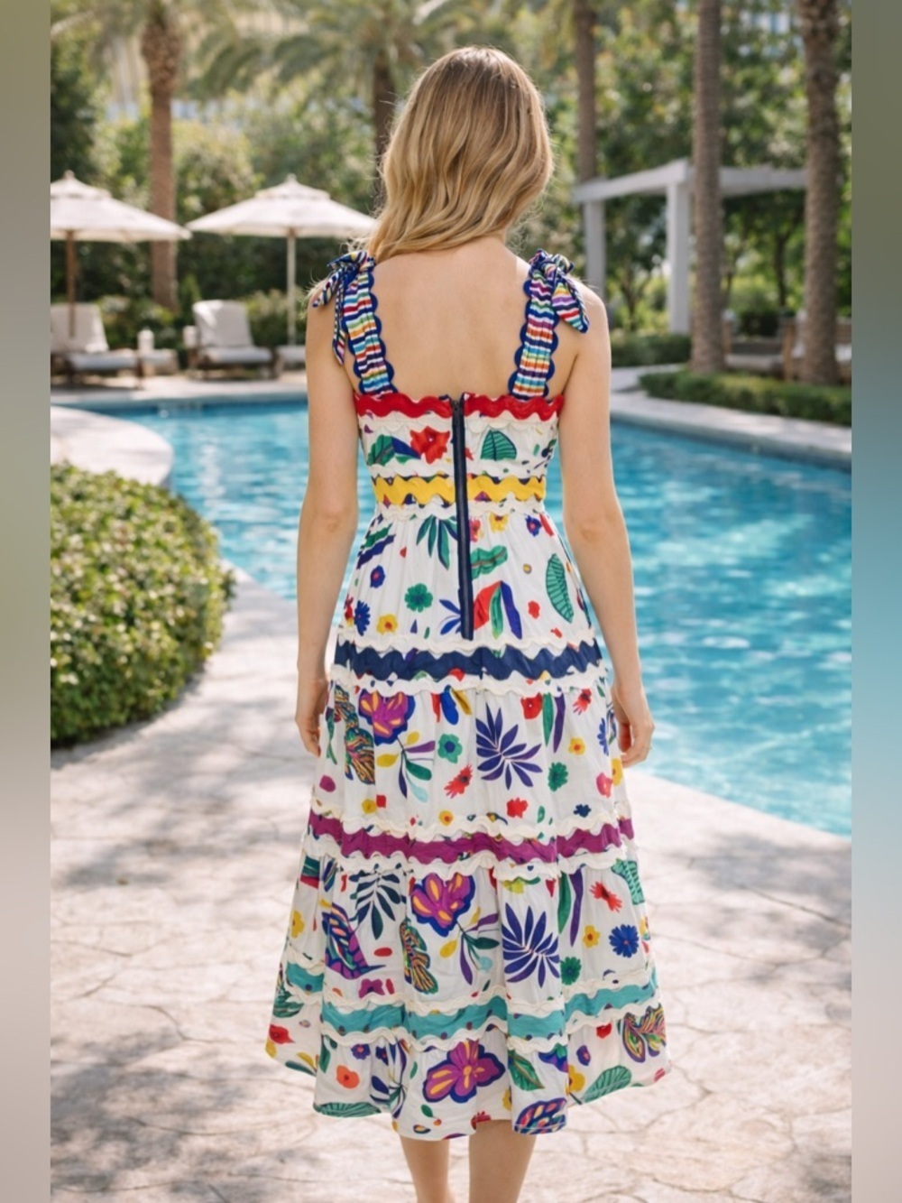 Celia B Floral Midi Dress Multicolor Embroidered A-Line Ruffle Small - Picture 2 of 9